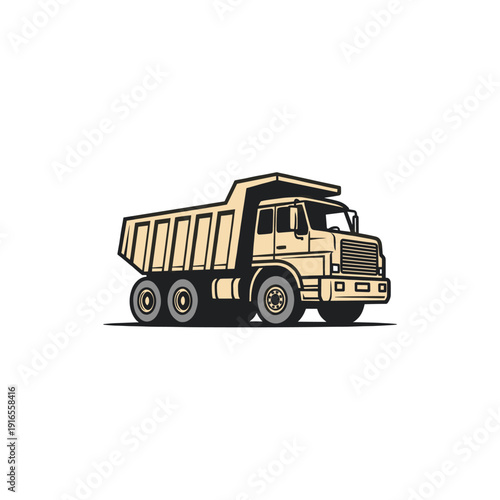 Light Beige Dump Truck With Three Axles On White Background