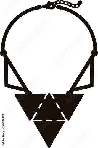 Geometric triangle shaped necklace pendant with chain on white background
