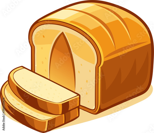 Full loaf with one slice slightly pulled out.
Optional steam lines to show it’s freshly baked.. white background