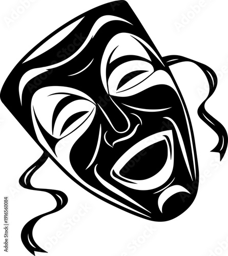 Black and White Stylized Comedy Theater Mask Vector Illustration