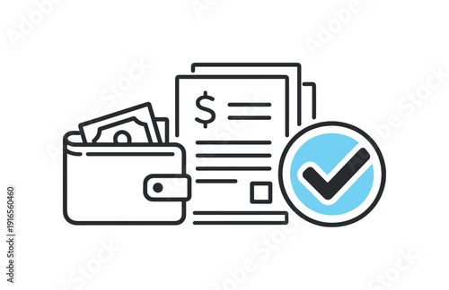 Healthy financial organization and bill management in everyday personal life focused on control and reliability, neatly stacked documents paired with
