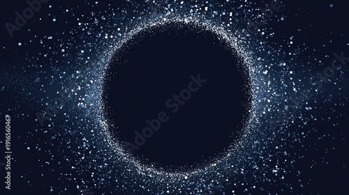 Abstract glowing particle ring of white and blue light dots on dark background, forming a luminous circular frame ideal for wallpaper, poster, and modern digital design.