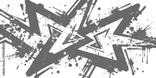 gray and white abstract art piece featuring bold geometric shapes and splatters artistic expression and modern design.