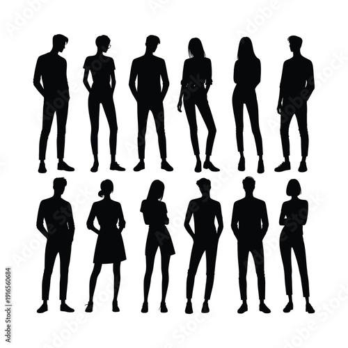 Set of people silhouette icon vector illustration on white background