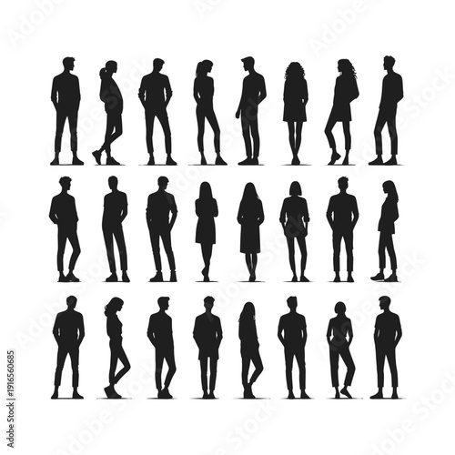 Set of people silhouette icon vector illustration on white background