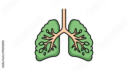 Green anatomical lungs with detailed internal branching structures resembling tree leaves depicted on a clean white background, Generative AI.