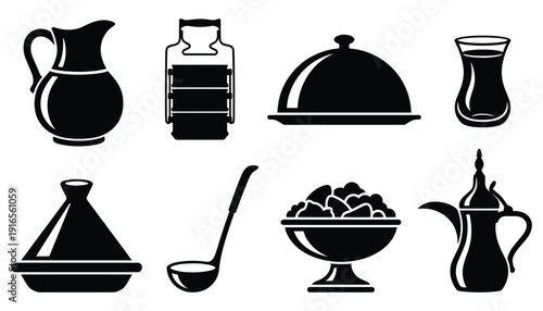 Middle Eastern Iftar Symbols - Food and Drink Serving Utensils Set
