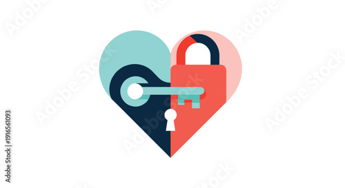 A dual-toned heart shape shows a key and lock mechanism symbolizing solutions protection and security in health, Generative AI.