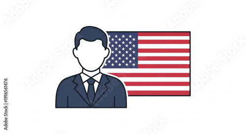 Generic Presidential Figure with American Flag – Minimal Flat Vector Illustration