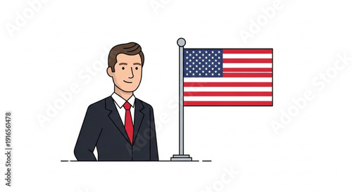 Generic Presidential Figure with American Flag – Minimal Flat Vector Illustration
