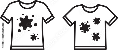 Two t shirts one dirty stained with blots and splashes another clean after washing isolated vector illustration