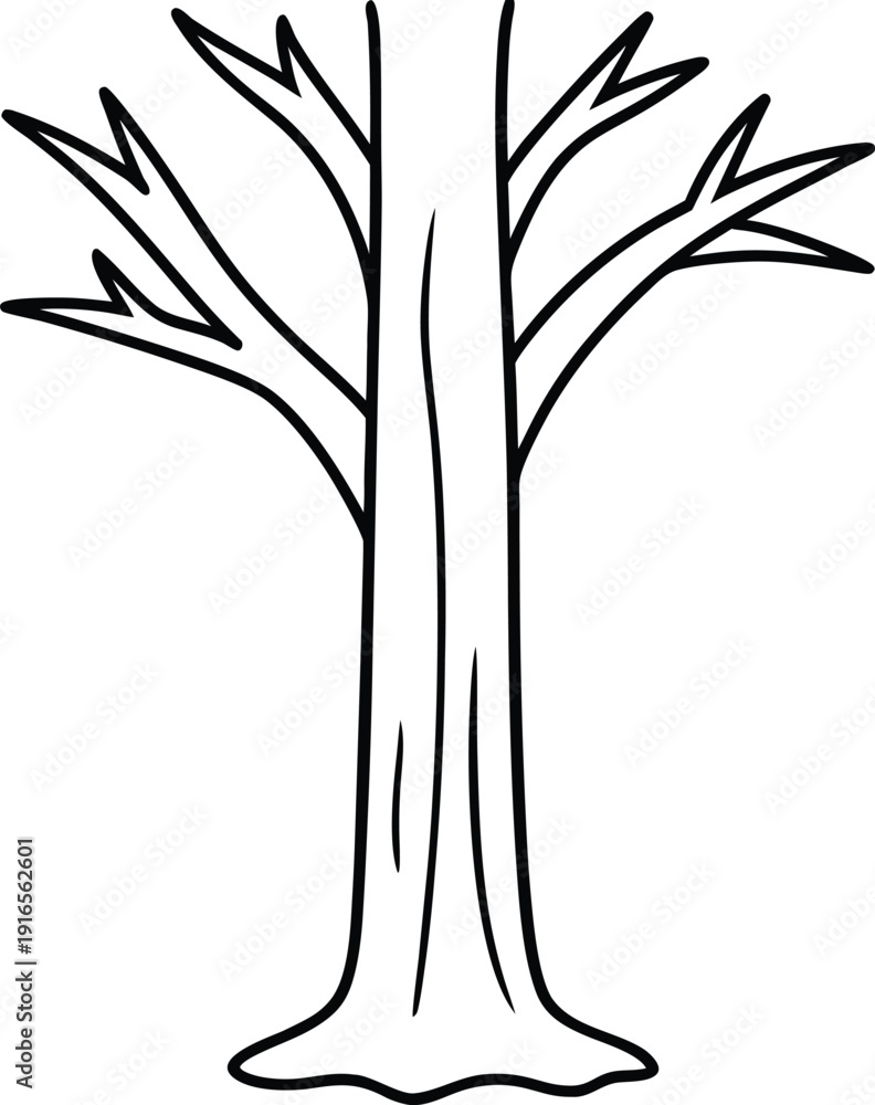 Obraz premium Tree trunk with thin branches line art vector