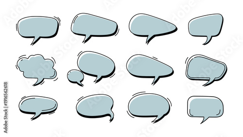 Speech Bubble Variety: A collection of diverse speech bubbles, each with a unique shape, design, and style, ready for your messages.