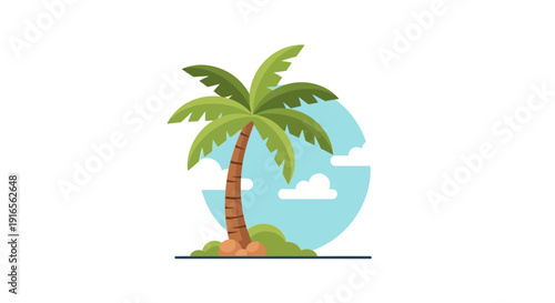 Single Palm Tree Illustration on Island.
