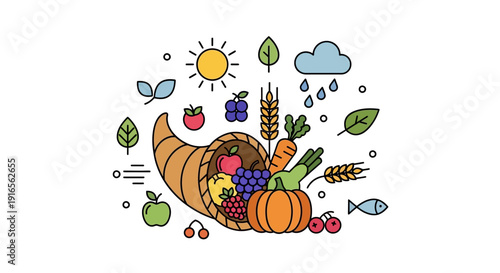 Colorful Cornucopia with Fruits and Vegetables.