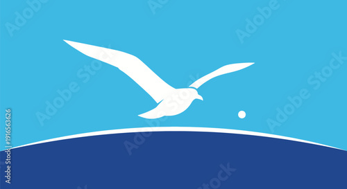 White Seagull Flying Over Ocean Wave.