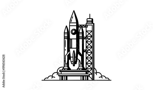 Rocket Launch Pad Platform – Flat Minimal Space Vector Illustration Isolated on White