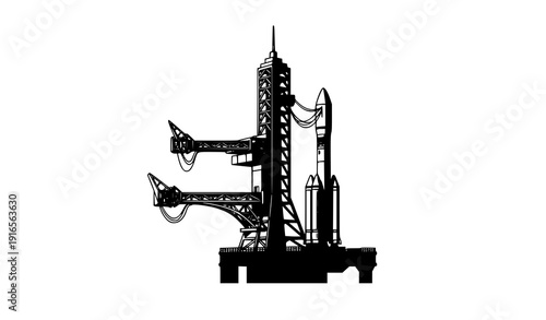 Modern Rocket Launch Complex – Detailed Spaceport Vector Illustration on White