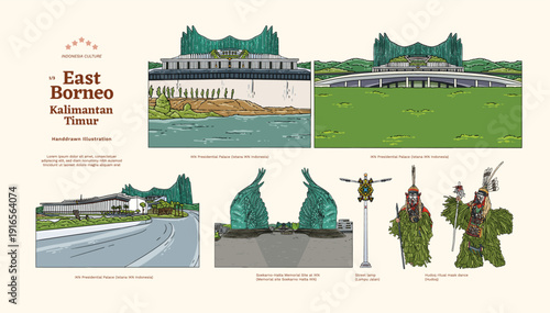 Isolated East Borneo Culture Handdrawn Illustration