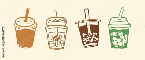 Iced Coffee Doodle Hand drawn Line Art