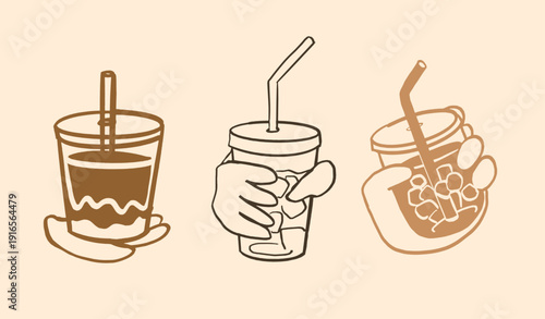 Iced Coffee Doodle Hand drawn Line Art