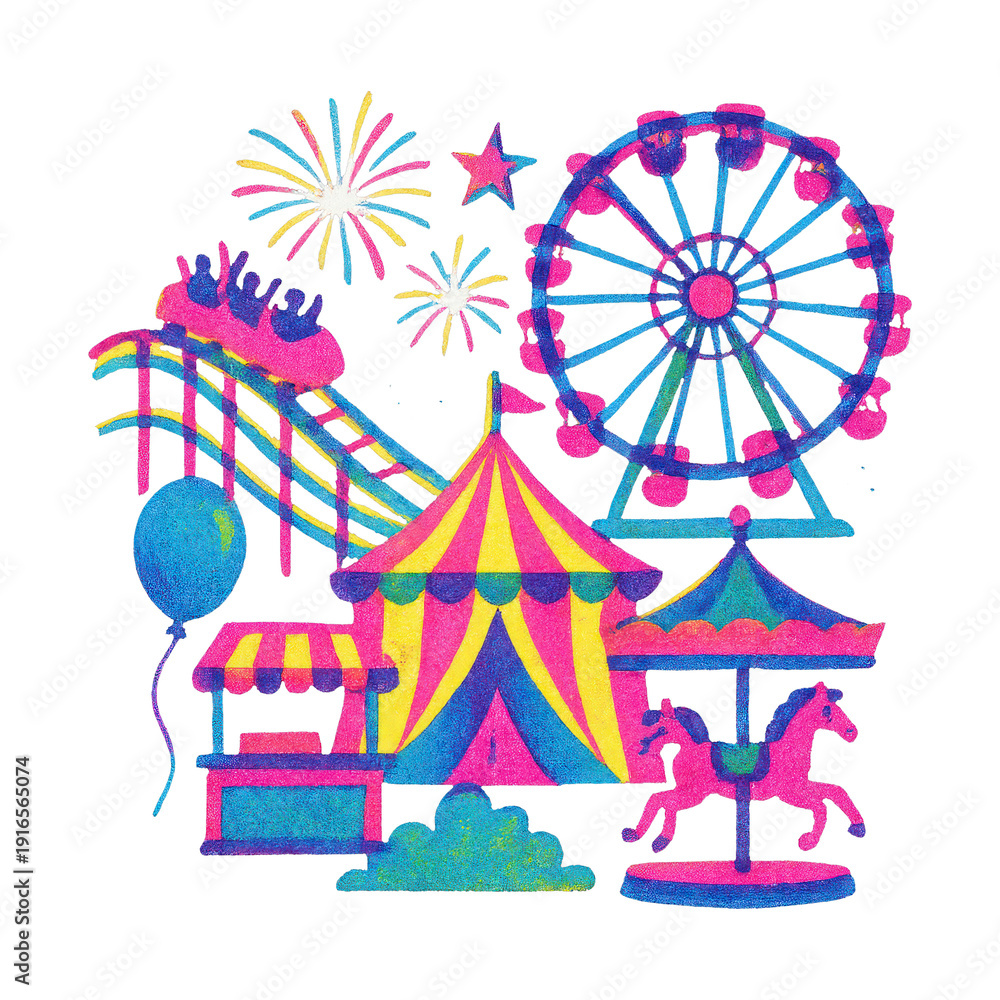 Obraz premium PNG Vibrant carnival attractions illustration