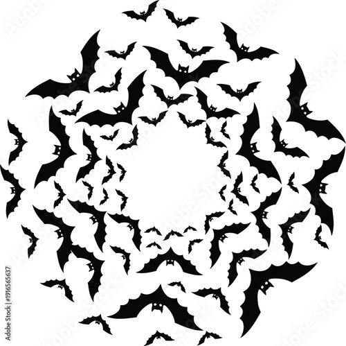 Halloween bat circular pattern silhouette spooky flying bats decorative design