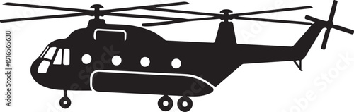 Black silhouette of a large heavy lift transport helicopter on a white background