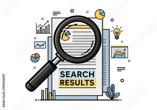 Magnifying Glass Over Search Results Document.