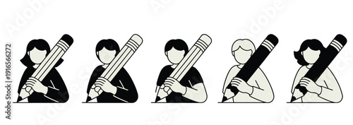Diverse People Holding Giant Pencils