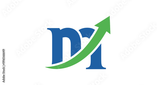 Blue Letter M with Green Upward Arrow Graphic.