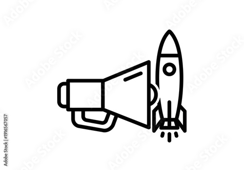 Megaphone and Rocket Launch Icon for Business Promotion.