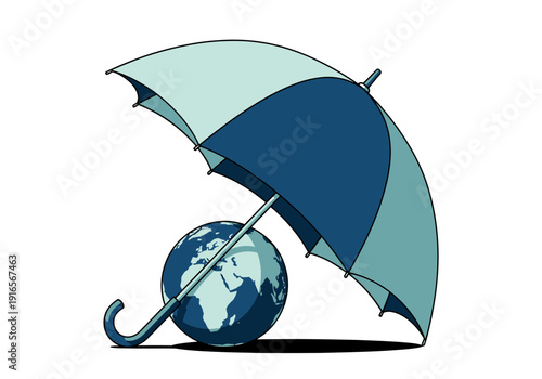 Umbrella Protecting Planet Earth From Danger.