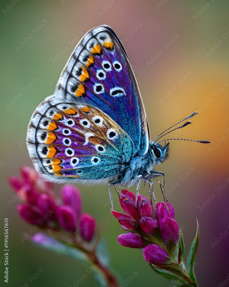 Fototapeta premium Close-up of a butterfly on a rare wildflower, macro, vivid colors