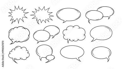 Comic Speech Bubbles Collection: A vibrant compilation of diverse speech bubbles, perfect for injecting energy and personality into your illustrations and designs.