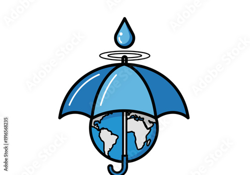 Earth protected by umbrella from water drop.