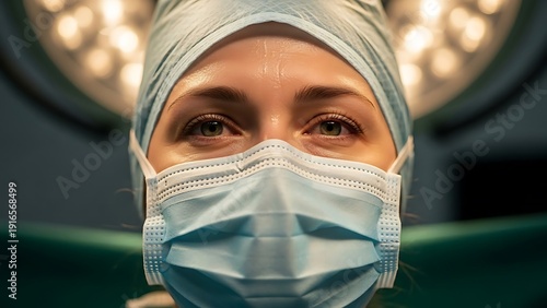 Wallpaper Mural Close-up Portrait of a Surgeon in Surgical Mask and Cap Under Operating Room Lights. Torontodigital.ca