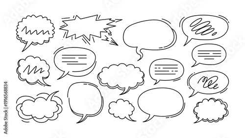 Chat Bubbles: A collection of various hand-drawn speech bubbles and chat bubbles perfect for graphic design use. Representing conversation, dialog, and ideas.
