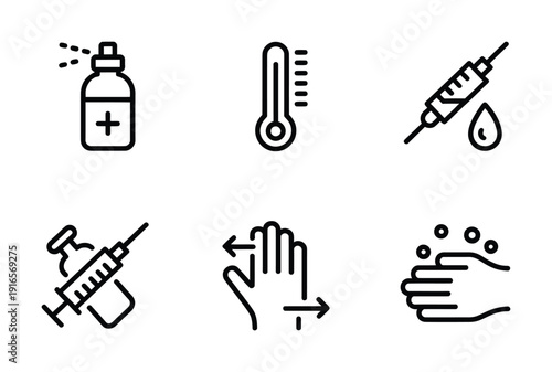 Vector featuring medical icons and hygiene symbols for healthcare