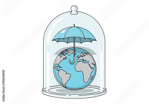 Earth Protected by Umbrella Under Glass Dome.
