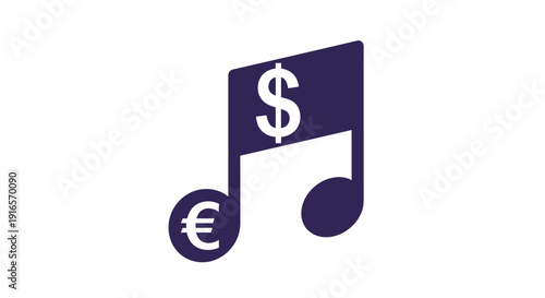 Musical note with dollar and euro signs concept on white background