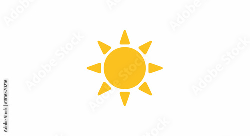 Stylized yellow sun icon isolated on white background for design elements