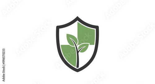 Shield emblem with plant inside for environmental protection concept
