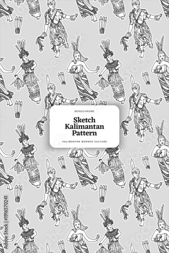 Borneo Traditional Dance Pattern Outline Illustration