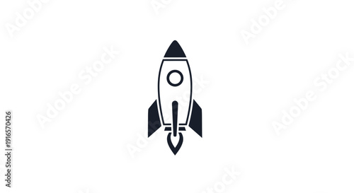Minimalist rocket ship icon on white background symbolizing exploration and launch
