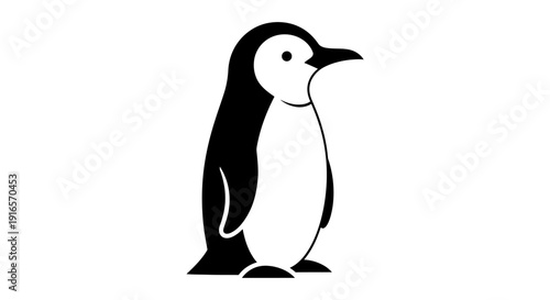 Black and white penguin illustration on white background isolated for design