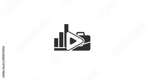 Abstract business icon data analysis video play and briefcase symbol