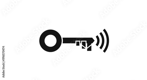 Black and white key icon with wireless signal security and access