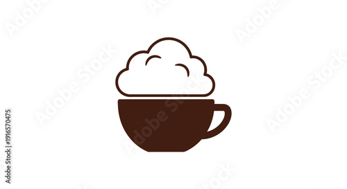 Coffee cup silhouette with creamy foam topping isolated on white background