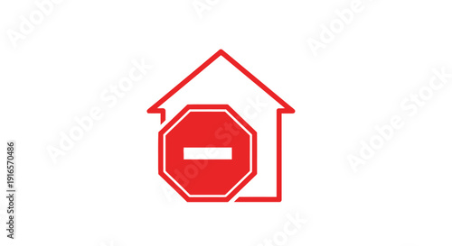 Red house icon with prohibition sign concept of restriction warning or security